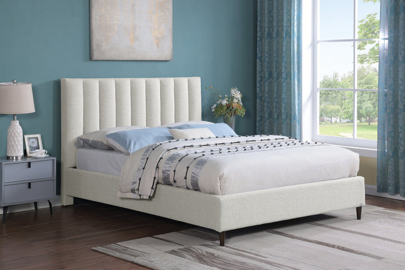 Kort & Co. Rain Upholstered Platform Bed in Taupe Fabric, Tufted - Queen Size