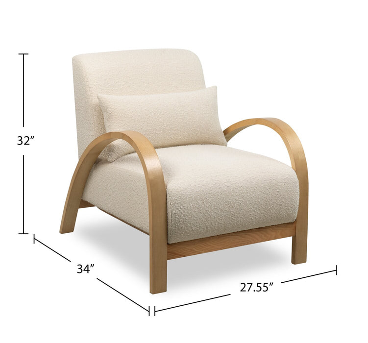 Loft 27.55\" Boucle Fabric Accent Chair with Accent Pillow and Wood Armrests and Legs - White