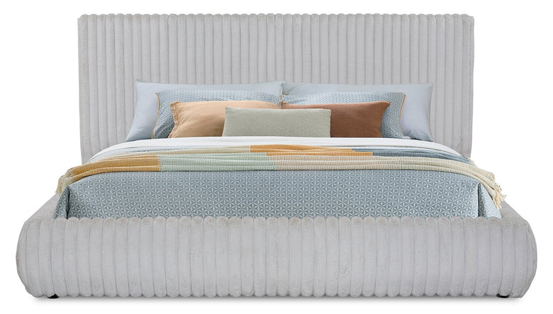 Aria Upholstered Platform Bed in Grey Fabric, Tufted - King Size