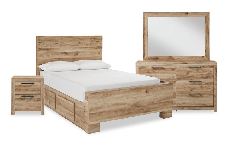 Derekson 6pc Bedroom Set with Side Storage Bed, Dresser, Mirror & Nightstand, Natural - King Size