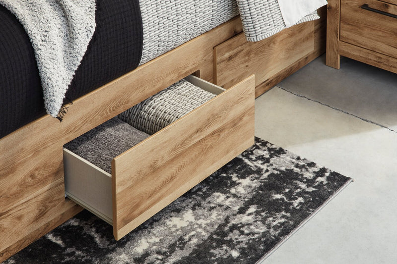 Derekson Storage Bed with 2 Built-In Side Drawers, Natural - Queen Size