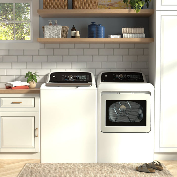 GE 5.3 Cu. Ft. Top Load Washer and 7.4 Cu. Ft. Electric Dryer - White