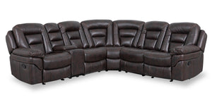Leo 6-Piece Leather-Look Fabric Reclining Sectional with Storage Console and Dual Cupholders - Walnut Brown