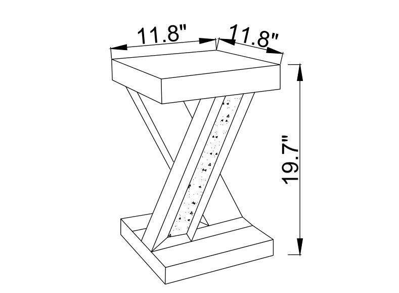 Lydia 12\" Mirrored Accent Table with Crystals - Silver