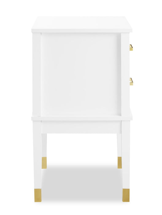 Alia Bedside 2-Drawer Nightstand with Gold Accent, 18\"W x 25.75\"H - White