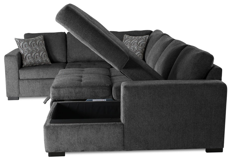 Made in Canada Legend 4-Piece Right-Facing Chenille Fabric Sleeper Sectional with Storage Chaise - Pepper Grey