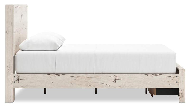 Derekson Storage Bed with 2 Built-In Footboard Drawers, Rustic White - Queen Size