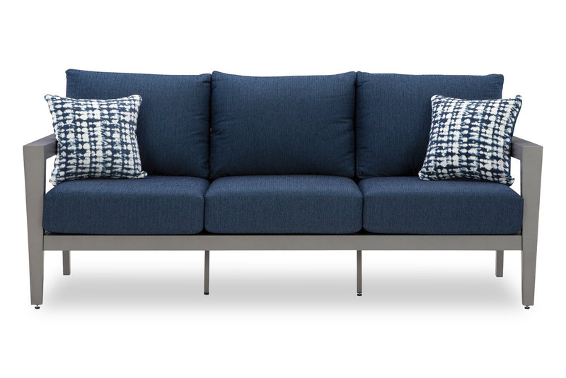 Barrie 4-Piece Outdoor Patio Set with Sofa, 2 Chairs and Table - Aluminum, UV & Weather Resistant  - Blue & Grey