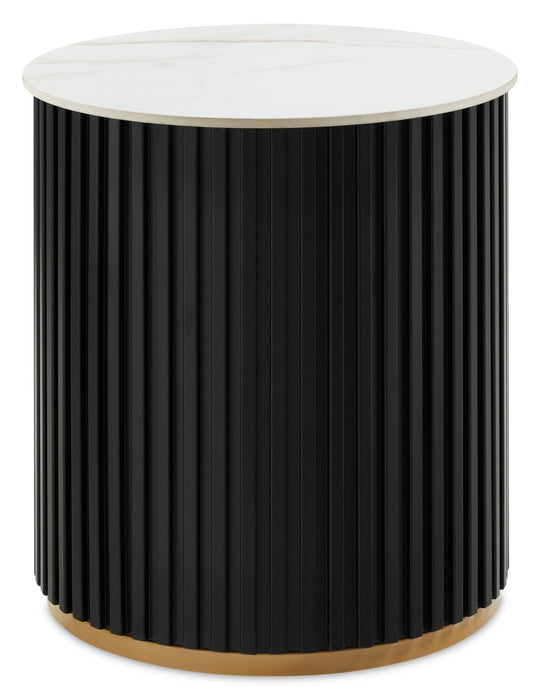 Kort & Co. Capri 20” Modern Round End Table with White Sintered Stone Top - Black and Gold