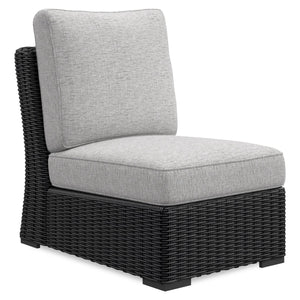 Jasper Outdoor Patio Armless Chair - Resin Wicker, Nuvella Fabric, UV & Weather Resistant - Grey/Black