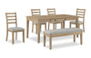Cove 6pc Dining Table Set with Table, Bench & 4 Chairs, Storage Drawers, Melamine, 66\"W - Natural/Grey