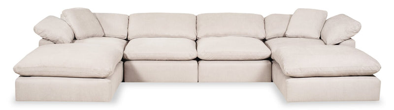 Eclipse Modular 6-Piece Linen-Look Fabric Sectional with Ottomans and Reversible Feather Down Cushions - Linen White