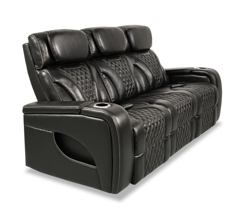 Elite 86\" Genuine Leather Massage Power Reclining Sofa with Power Headrests and Storage Arms - Black