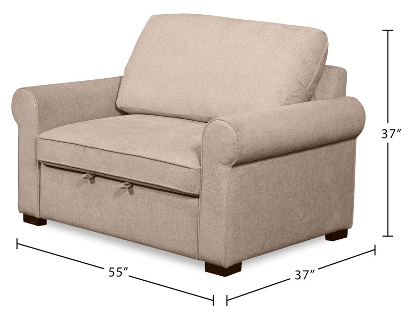 Scott Living Haven 55\" Chenille Fabric Sleeper Chair with Wood Legs - Taupe