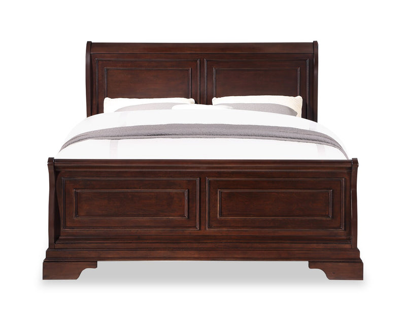 Marco Panel Bed with Headboard & Frame, Cherry Brown - Queen Size