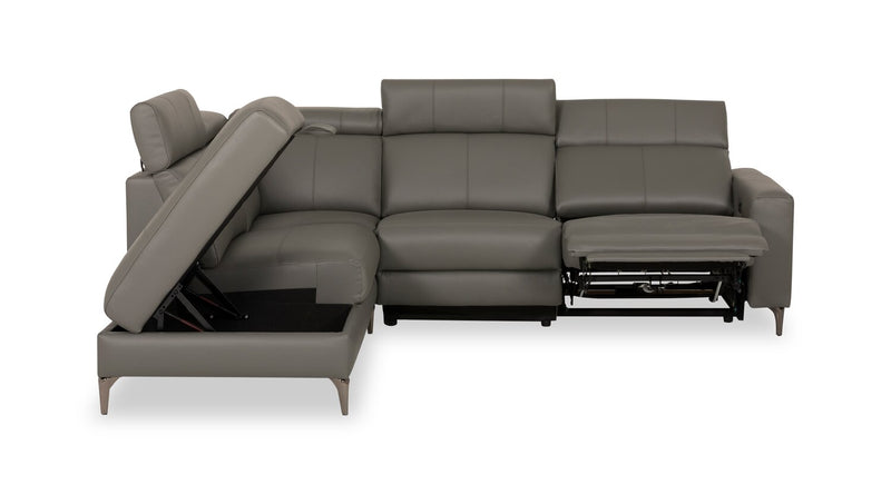 Valentino 3-Piece Left-Facing Genuine Leather Power Reclining Sectional with Adjustable Headrests - Grey