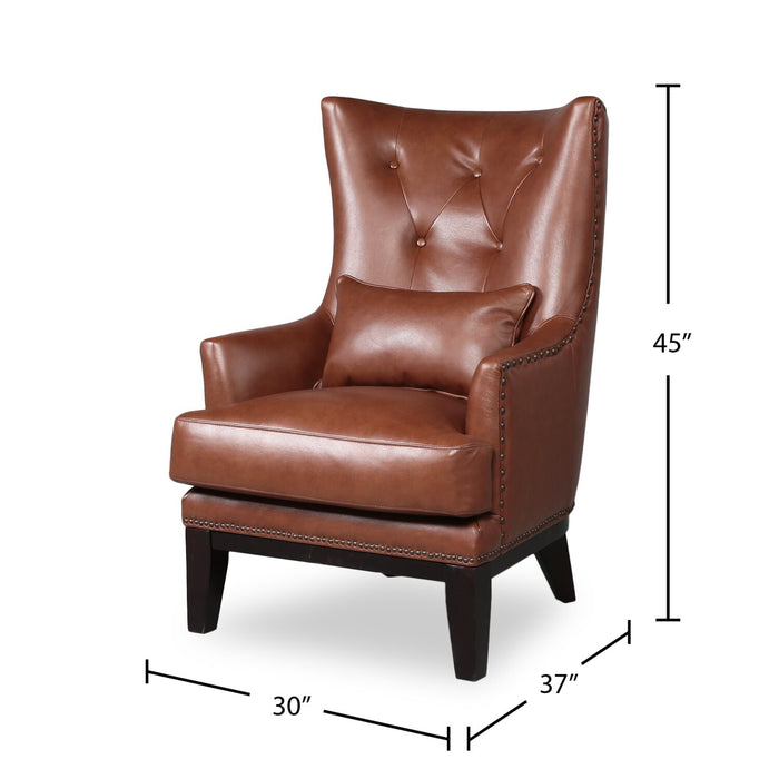 Haden 30\" Genuine Leather Accent Chair with Wood Base and Nailhead Trim - Sidekick Cobblestone Brown