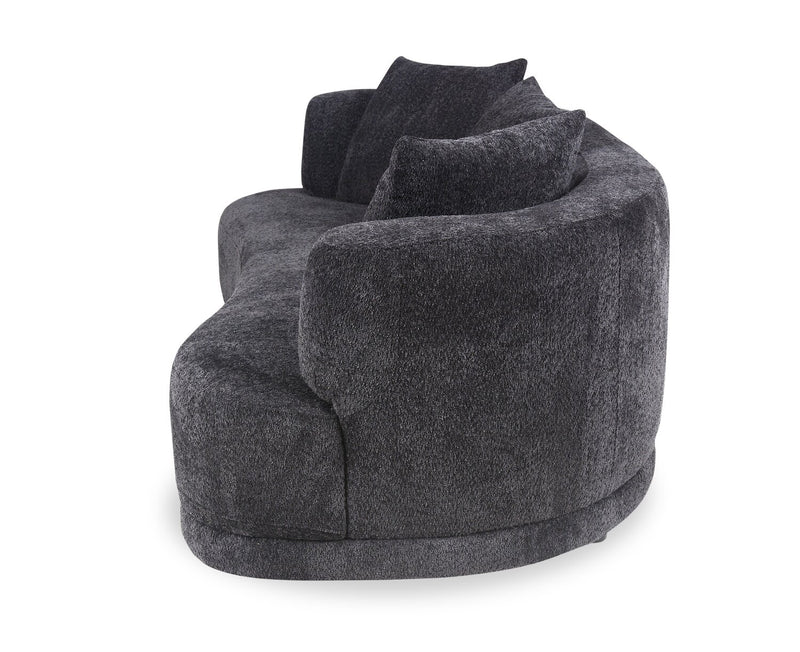 Moon 91\" Fabric Curved Sofa with Accent Pillows - Wooly Raven Black