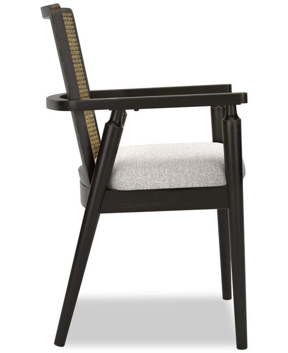Shaw Dining Arm Chair with Polyester Fabric, Cane-Look Woven Back - Black