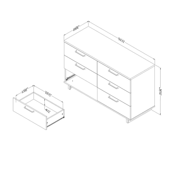 Everley 6-Drawer Dresser, 51.25\"W - White