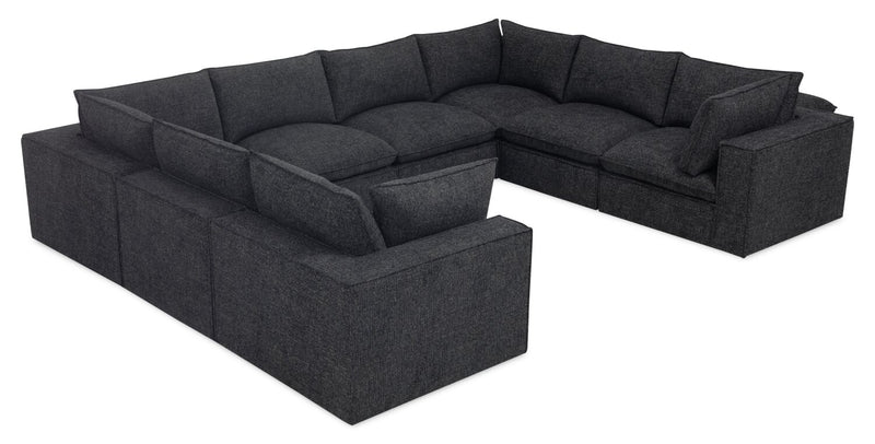 Fusion Modular 8-Piece Charcoal Grey Chenille Fabric Sectional with Removable Feather Down Back Cushions