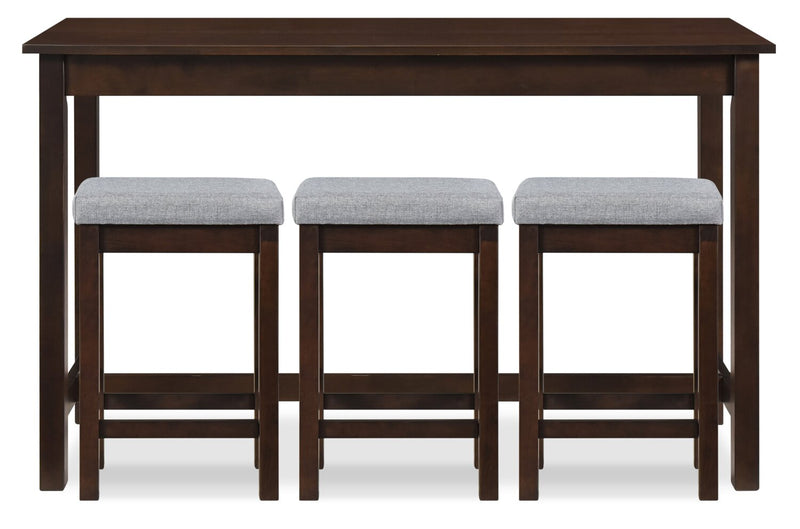 Noah 60” Modern Sofa Table with 3 Counter-Height Stools and USB Ports - Espresso