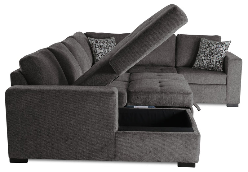 Made in Canada Legend 4-Piece Left-Facing Chenille Fabric Sleeper Sectional with Storage Chaise - Pewter Brown
