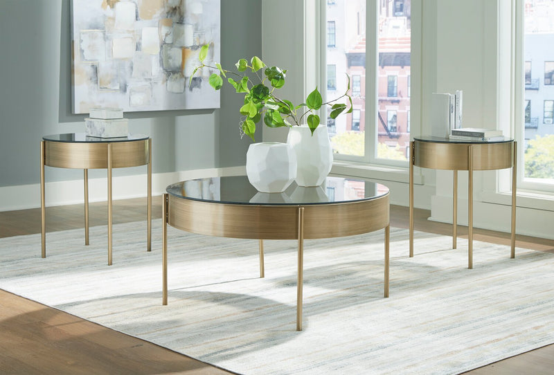 Sylvia 36” Modern 3-Pack Round Coffee + 2 End Tables - Brushed Brass