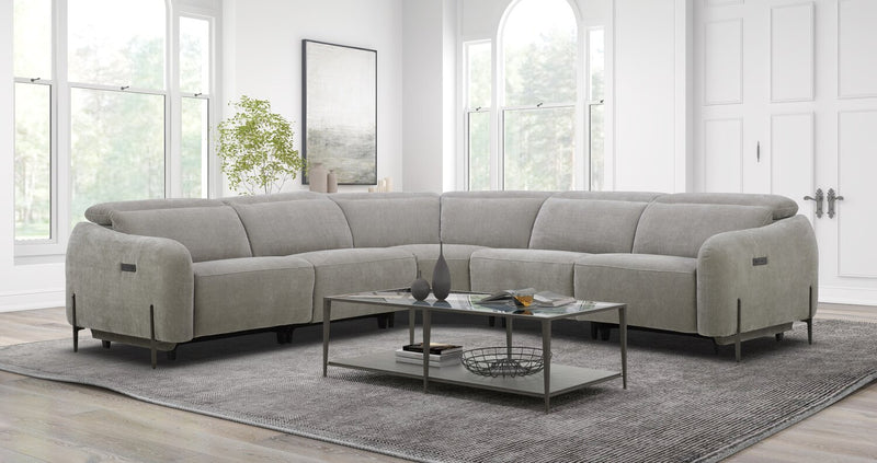 Caprice 5-Piece Power Reclining Sectional with Power Headrests - Truffle