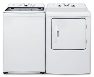 Midea 4.5 Cu. Ft. Top Load Agitator Washer and 7.0 Cu. Ft. Electric Dryer – White | Laveuse à chargement par le haut de 4,5 pi³ avec agitateur et sécheuse électrique de 7,0 pi³ de Midea - blanches