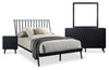 Milan 6pc Bedroom Set with Bed, Dresser, Mirror & Nightstand, Mid-Century Modern, Black - Full Size
