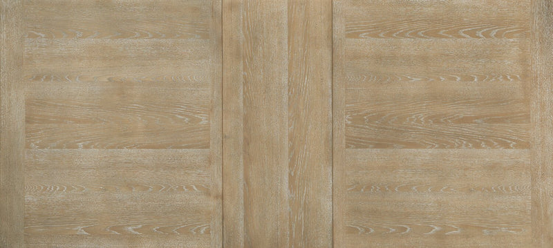 Quill Dining Table with Trestle Base, 72-90\"W - Antique White & Brown