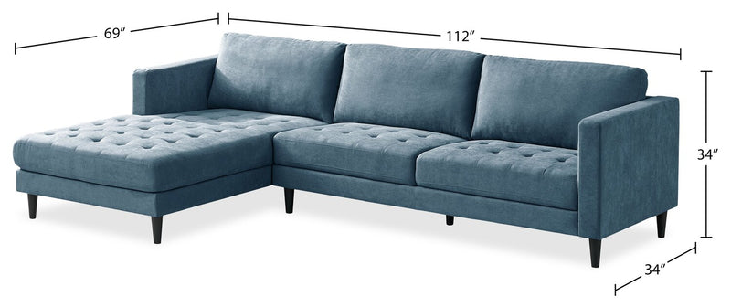 Metro 2-Piece Left-Facing Fabric Sectional with Chaise and Tufted Seat Cushions - Denim Blue