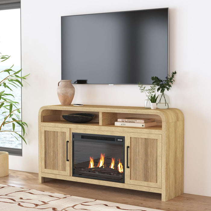 Scott Living Lenore 60\" Electric Fireplace TV Stand with Storage - Natural
