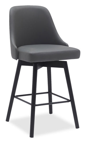 Nash Counter-Height Stool with Swivel Seat, Vegan Leather Fabric, Metal - Charcoal