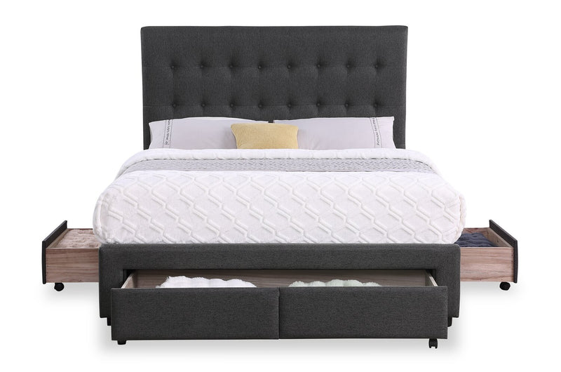 Beck Upholstered Storage Bed in Dark Grey Fabric, Button Tufted - King Size