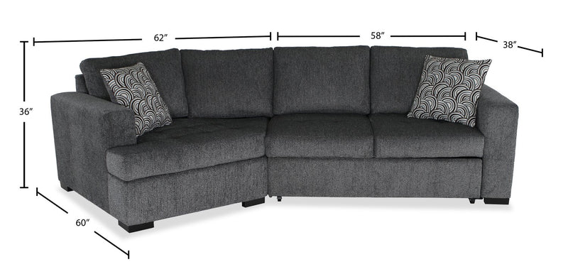 Made in Canada Legend 2-Piece Left-Facing Chenille Fabric Cuddler Sleeper Sectional - Pepper Grey