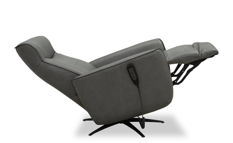 Serene 31\" Genuine Leather Power Reclining Massage Chair with Power Headrest and Heated Seat - Grey
