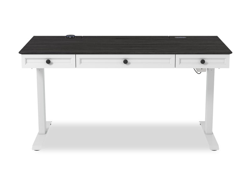 Elevate 60” Height-Adjustable Office Desk with Storage and Wireless Charging - White/Grey