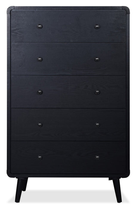 Milan Bedroom Chest of Drawers, 5-Drawer, Mid-Century Modern, 32\"W x 51\"H - Black