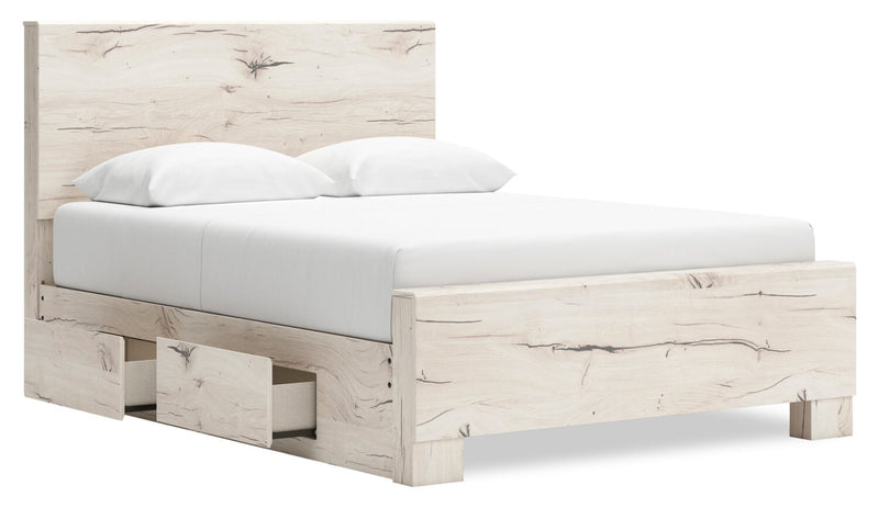Derekson Storage Bed with 2 Built-In Side Drawers, Rustic White - Queen Size