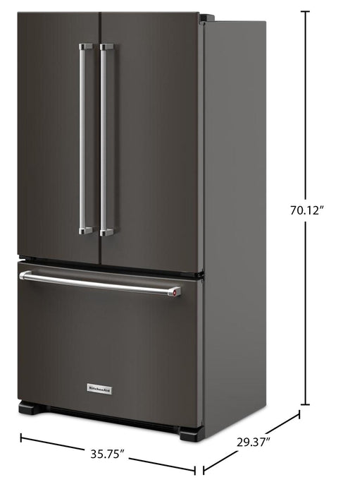 KitchenAid 36\" 20 Cu. Ft. Counter-Depth French-Door Refrigerator - Black Stainless Steel - KRFC136RBS