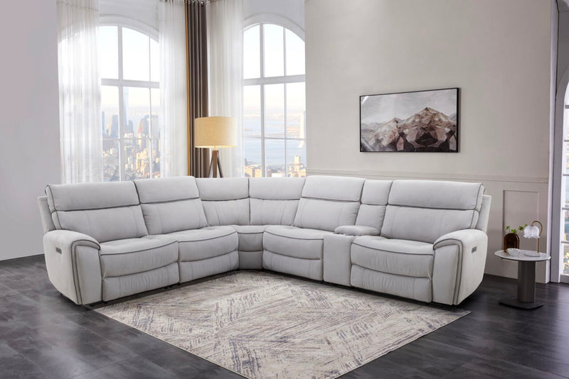 Cindy Crawford Home Newport 6-Piece Faux Suede Power Reclining Sectional with Armless Reclining Chair - Grey