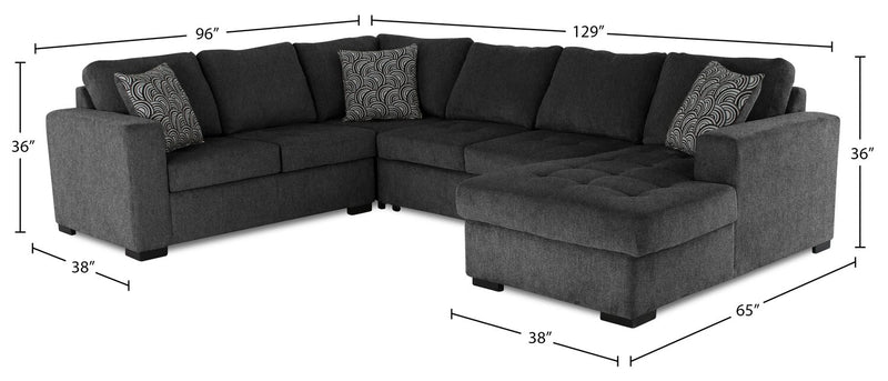 Made in Canada Legend 4-Piece Right-Facing Chenille Fabric Sleeper Sectional with Storage Chaise - Pepper Grey