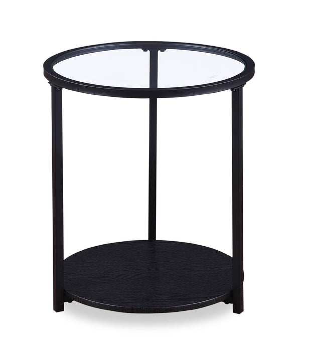 Kendal 20\" Modern Round Glass Top End Table - Black