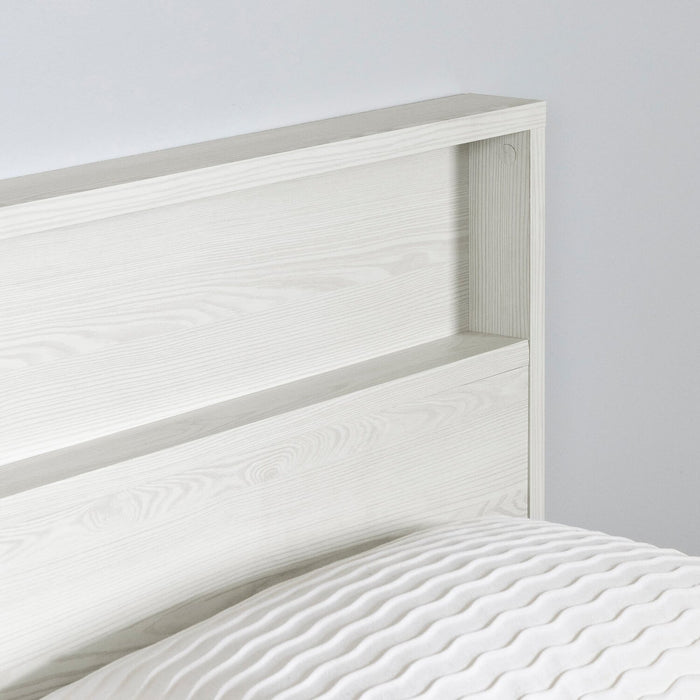 Everley Platform Bed Set with Panel Headboard, Built-in Storage & Baskets, White - Twin Size