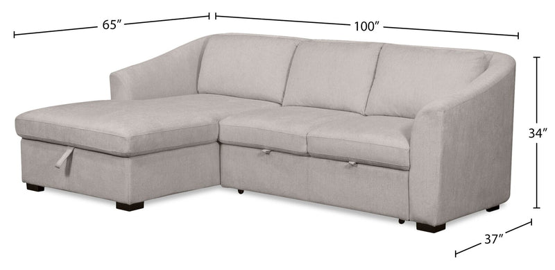 Envy 2-Piece Left-Facing Chenille Fabric Sleeper Sectional with Storage Chaise - Fog Grey