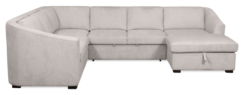 Envy 5-Piece Right-Facing Chenille Fabric Sleeper Sectional with Storage Chaise - Fog Grey