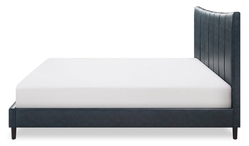 Paseo Platform Bed in Navy Vegan-Leather Fabric - King Size