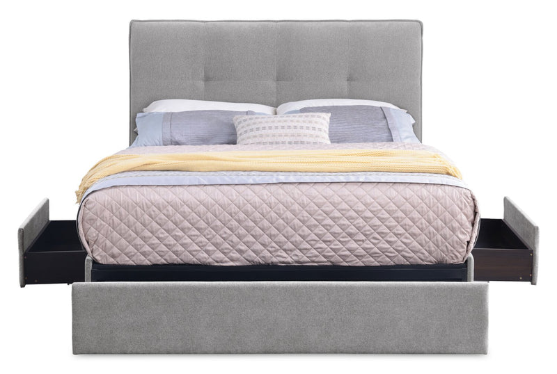 Amos Upholstered Storage Bed Base in Grey Fabric with 3 Built-in Drawers  - Full Size
